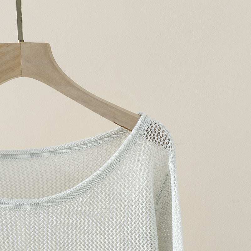 Damen Lockerer Feinstrick-Pullover mit U-Boot-Ausschnitt und Waffelstruktur Nord Taschen