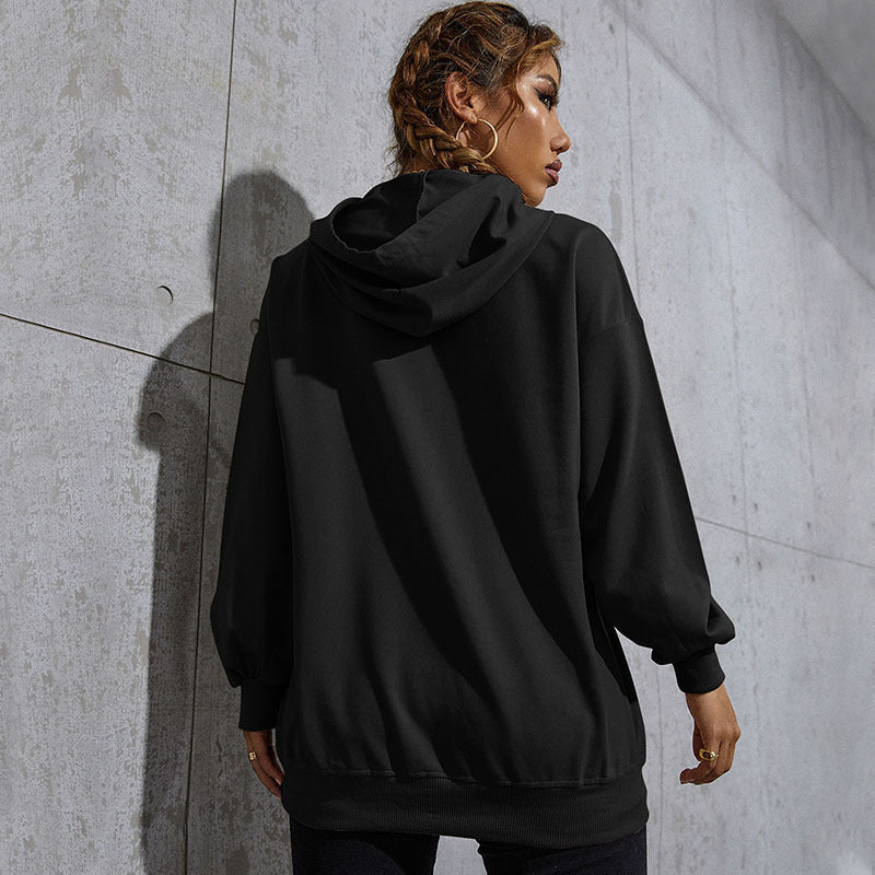 Damen Oversize-Kapuzenpullover mit Herz-EKG‑Print und Kängurutasche Nord Taschen