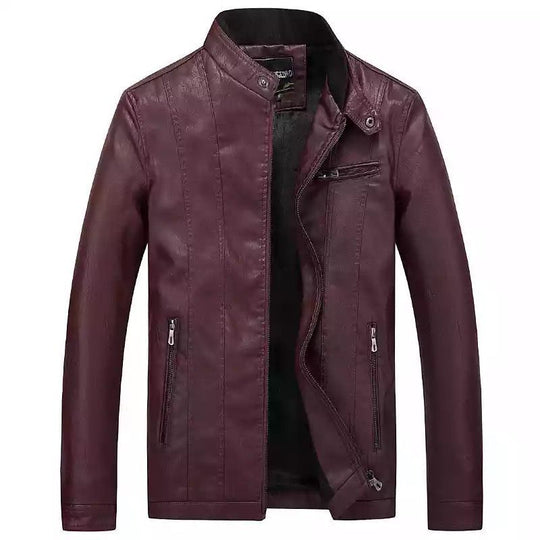 Herren Slim-Fit Kunstlederjacke im Bikerstil mit Stehkragen und vertikalen Ziernähten Nord Taschen