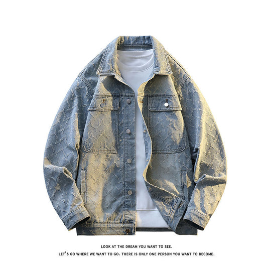 Herren Oversize-Jeansjacke mit gestepptem Allover‑Muster und Brusttaschen Nord Taschen