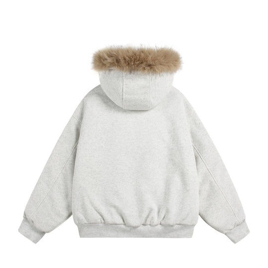 Damen Kurzboxy Kapuzenblouson aus French‑Terry mit voluminöser Kunstfellkante Nord Taschen