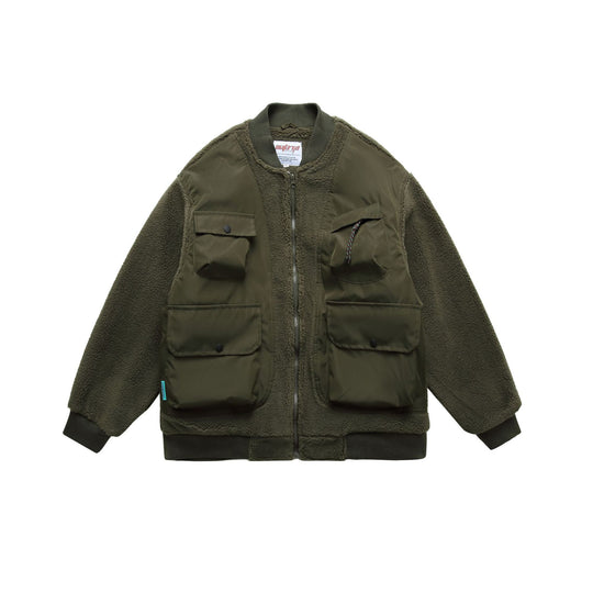 Herren Teddy-Fleece Bomberjacke mit Utility-Taschen und Nylon-Einsätzen Nord Taschen