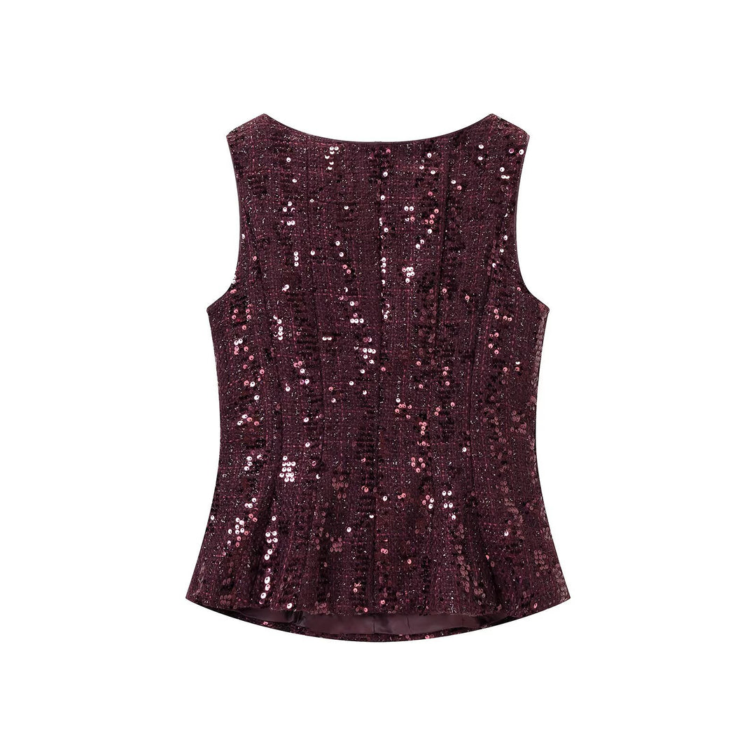 Damen Pailletten-Peplum-Top mit Rundhals und figurformender Taille Nord Taschen