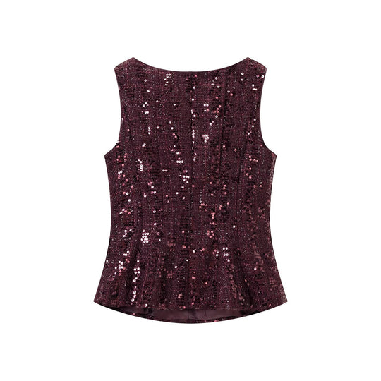 Damen Pailletten-Peplum-Top mit Rundhals und figurformender Taille Nord Taschen