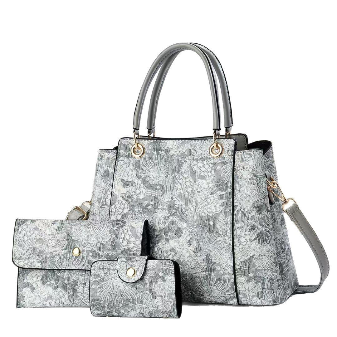 Damen elegante Handtasche mit floralem Muster und passendem Zubehör Nord Taschen