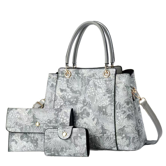 Damen elegante Handtasche mit floralem Muster und passendem Zubehör Nord Taschen