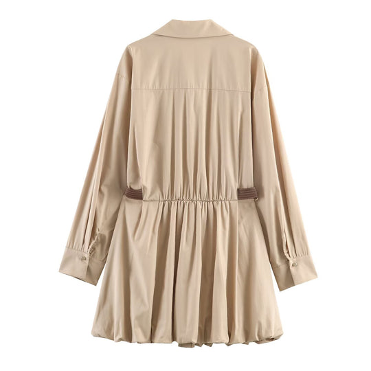 Damen Hemdblusenkleid mit Plissée-Rock und seitlichen Ziergurten Nord Taschen
