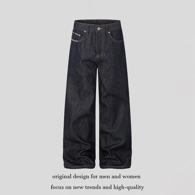Damen Hochtaillierte Wide‑Leg-Jeans aus rohem Denim mit Palazzo-Schnitt Nord Taschen