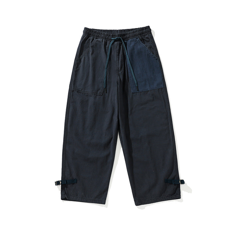 Herren weite Cropped Cargo‑Hose mit elastischem Tunnelzugbund, aufgesetzten Taschen und verstellbaren Knöchelriemen Nord Taschen