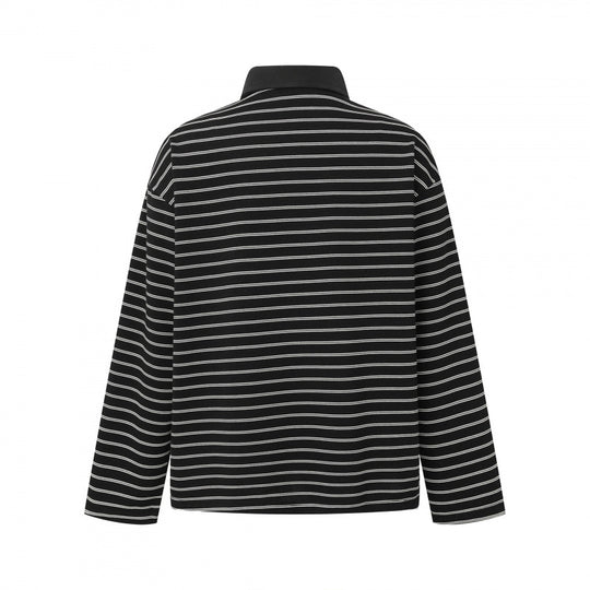 Unisex Langarm-Poloshirt im Oversize-Cut aus Baumwolljersey mit Streifen und Henley-Knopfleiste Nord Taschen