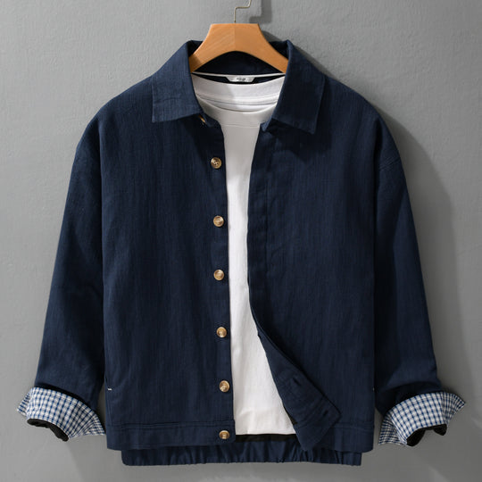Herren Leichte Leinen-Überhemd-Jacke mit Hemdkragen und verdeckter Knopfleiste Nord Taschen