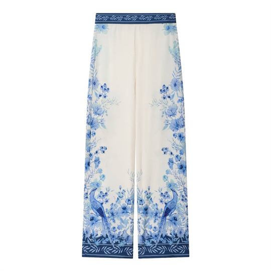 Damen Weite Palazzo‑Hose mit elastischem Bund und floraler Bordürenoptik Nord Taschen