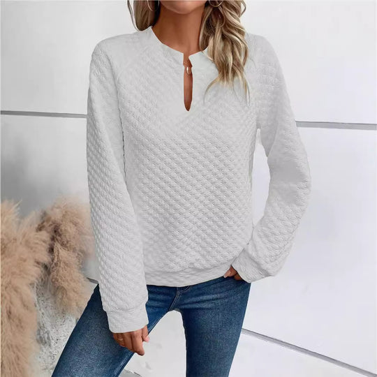 Damen Gesteppter Kuschel-Pullover mit Schlitzkragen Nord Taschen