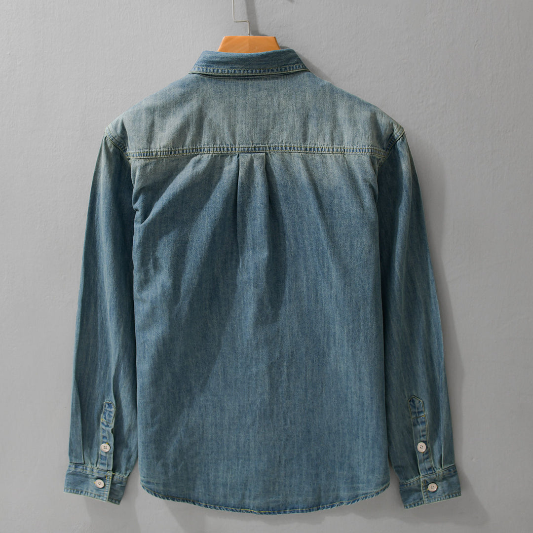 Herren Vintage-Optik Denim-Hemdjacke mit Brusttasche und Relaxed-Fit Nord Taschen