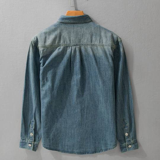 Herren Vintage-Optik Denim-Hemdjacke mit Brusttasche und Relaxed-Fit Nord Taschen