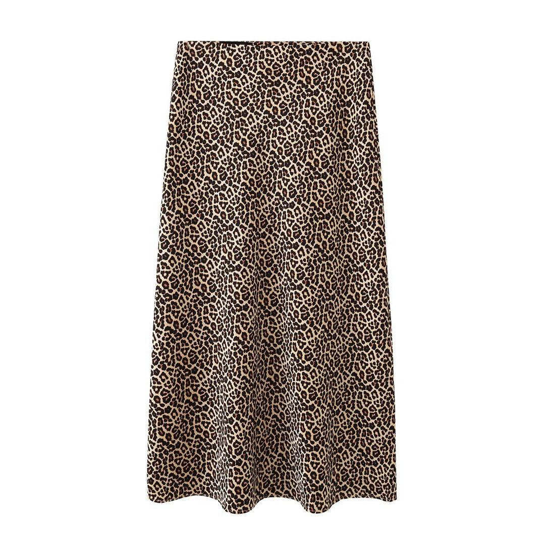 Damen Midirock aus fließender Satinqualität in A‑Linie mit Leo‑Print Nord Taschen
