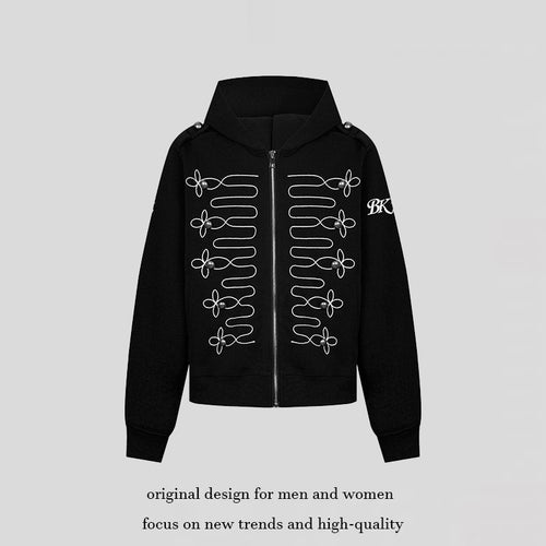 Damen Kapuzen‑Sweatjacke mit dekorischer Frogging‑Stickerei und Perlenknöpfen Nord Taschen