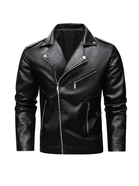 Herren Bikerjacke aus Kunstleder mit asymmetrischem Reißverschluss und gesteppter Schulterpartie Nord Taschen