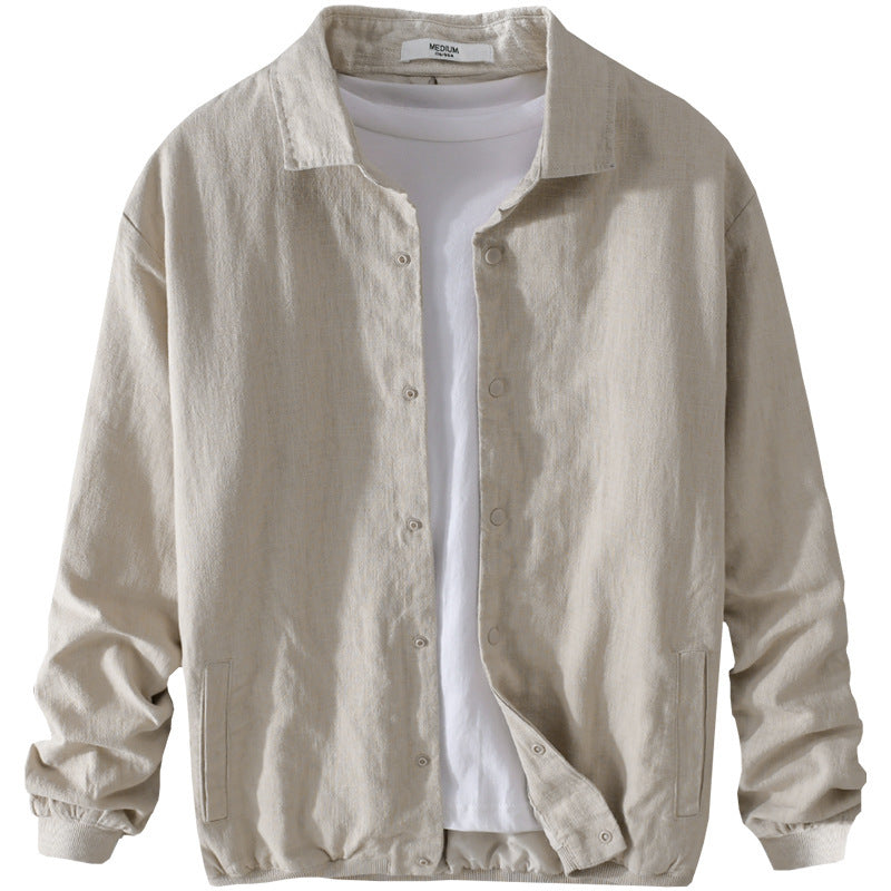 Herren Leichte Leinenjacke mit Hemdkragen, Relaxed Fit und Druckknopfleiste Nord Taschen