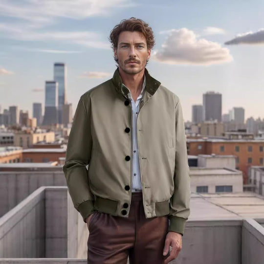 Herren Leichter Blouson mit Stehkragen, Knopfleiste und gerippten Bündchen Nord Taschen