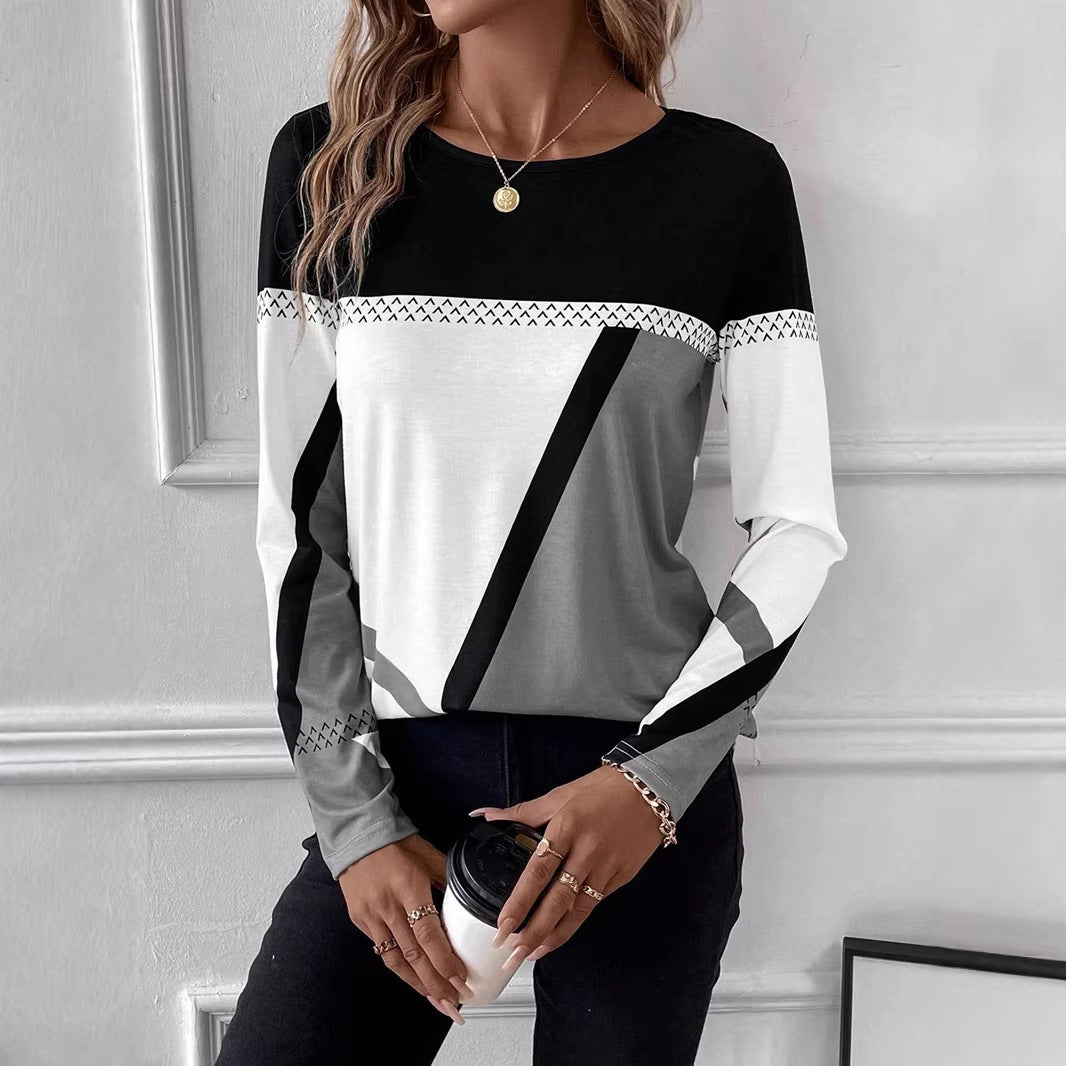 Damen Langarmshirt mit grafischem Colorblock-Design und Rundhals Nord Taschen