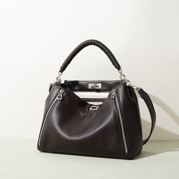 Damen elegante Lederhandtasche mit strukturierten Akzenten Nord Taschen