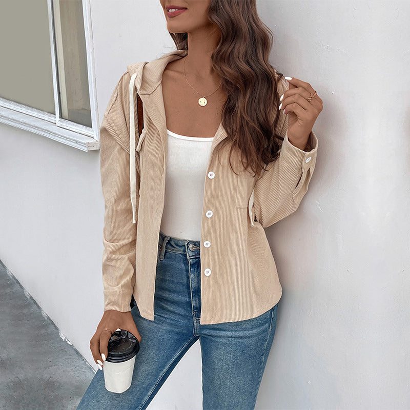 Damen Cordjacke mit Kapuze und Knopfdetails Nord Taschen