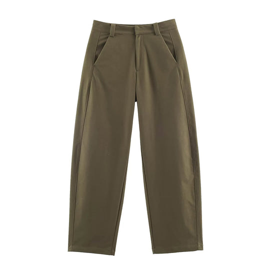 Damen Hochtaillierte weite Cropped‑Hose mit Bügelfalte und Eingrifftaschen Nord Taschen