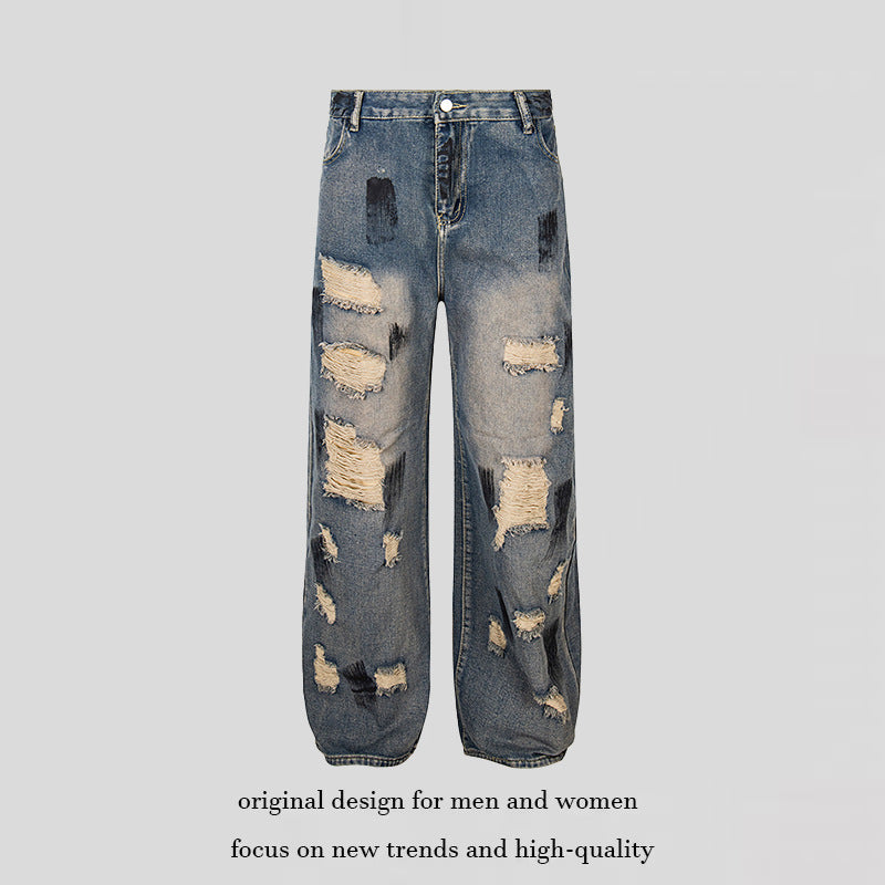 Damen Weite Destroyed-Jeans mit hohem Bund, Used‑Wash und Ballonsaum Nord Taschen