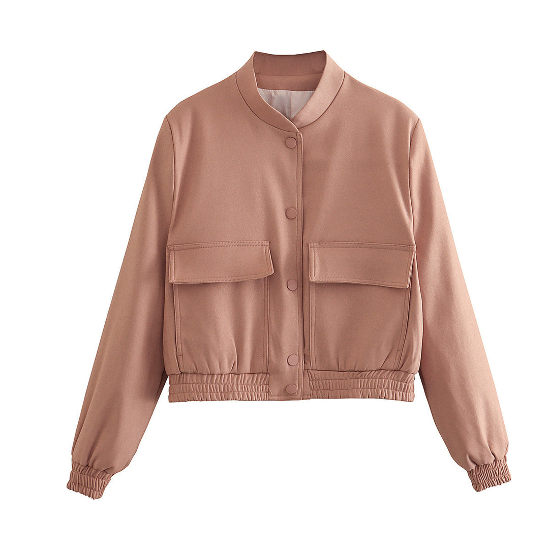 Damen Kurze Utility-Jacke mit Stehkragen, aufgesetzten Pattentaschen und Gummizugbund Nord Taschen