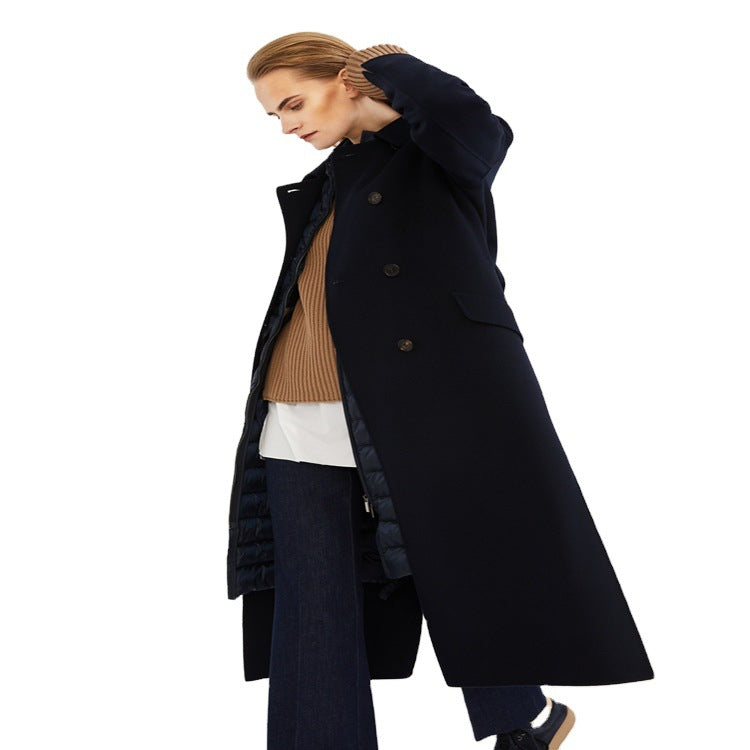 Damen Longcoat im minimalistischen Mantelkleid‑Look mit verdeckter Doppelreihe und Stoffgürtel Nord Taschen