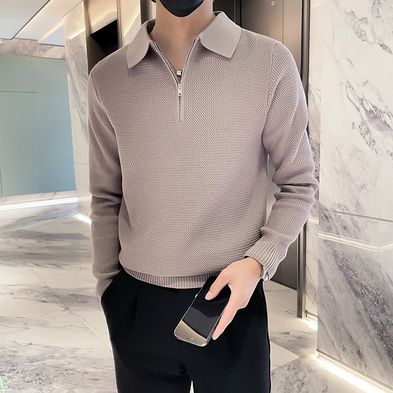 Herren Strukturierter Halbzip-Strickpolopullover mit Reißverschlusskragen Nord Taschen