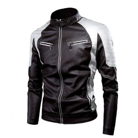 Herren Slim-Fit Kunstleder-Motojacke im Retro-Racer-Design mit gepolsterten Schultereinsätzen und Zipperdetails Nord Taschen