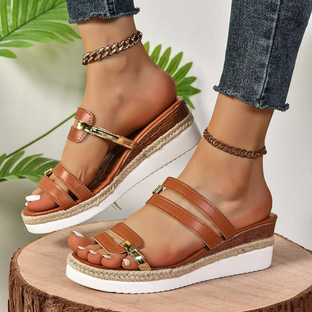 Damen Wedge-Sandalen mit eleganten Riemen und verstellbarem Schnallenverschluss Nord Taschen
