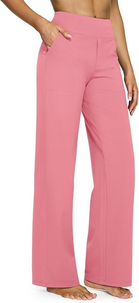Damen nan fließende High-Waist-Hose mit extra weitem Bein, elastischem Komfortbund und Eingrifftaschen