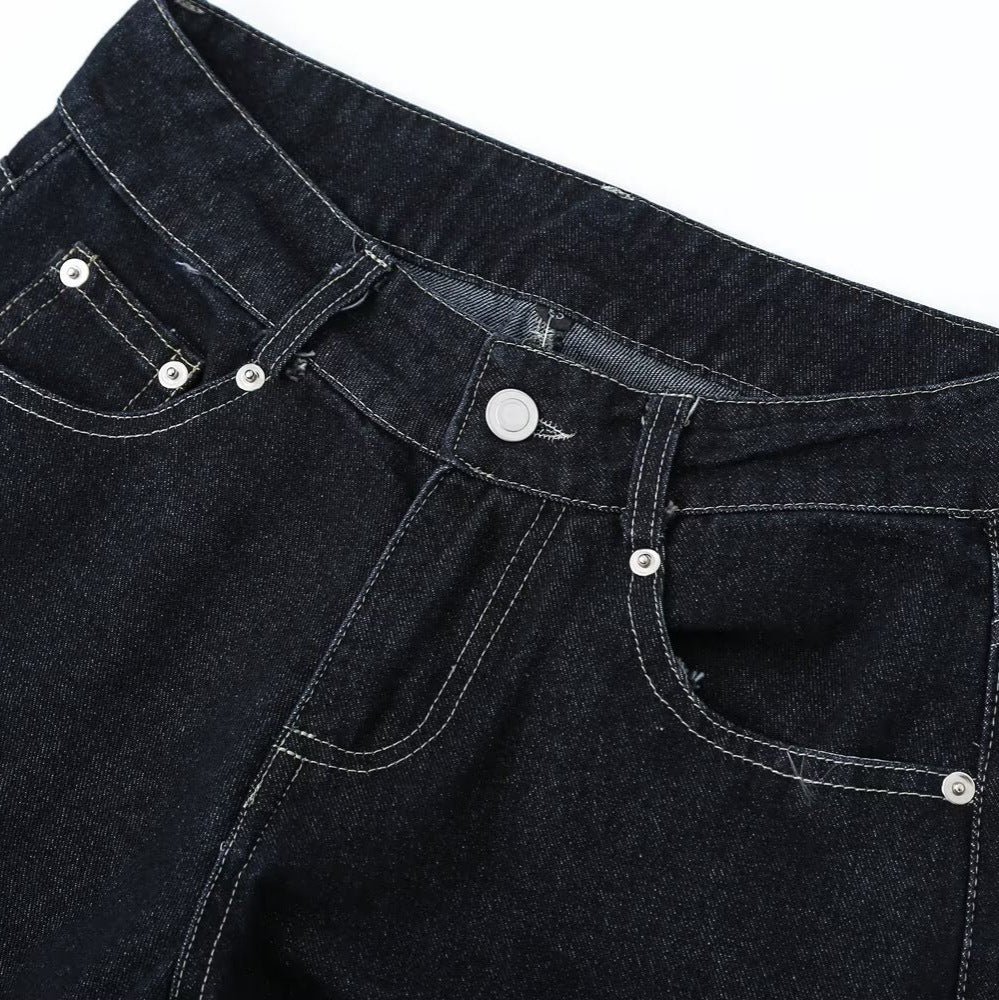 Damen High-Waist Jeanshose mit weitem Bein und Kontrastnähten Nord Taschen