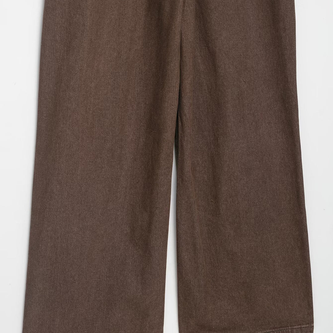 Damen Weicher Denim-Overall mit Hemdkragen, taillierendem Gürtel und weitem Bein Nord Taschen