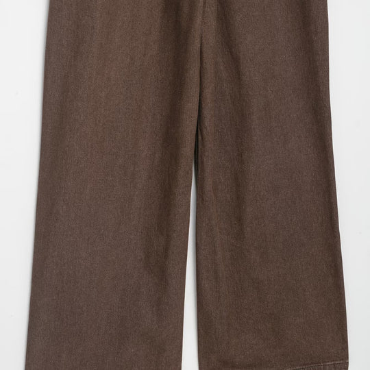 Damen Weicher Denim-Overall mit Hemdkragen, taillierendem Gürtel und weitem Bein Nord Taschen