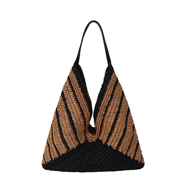 Damen geometrische Strohtasche mit kontrastierenden Streifen Nord Taschen