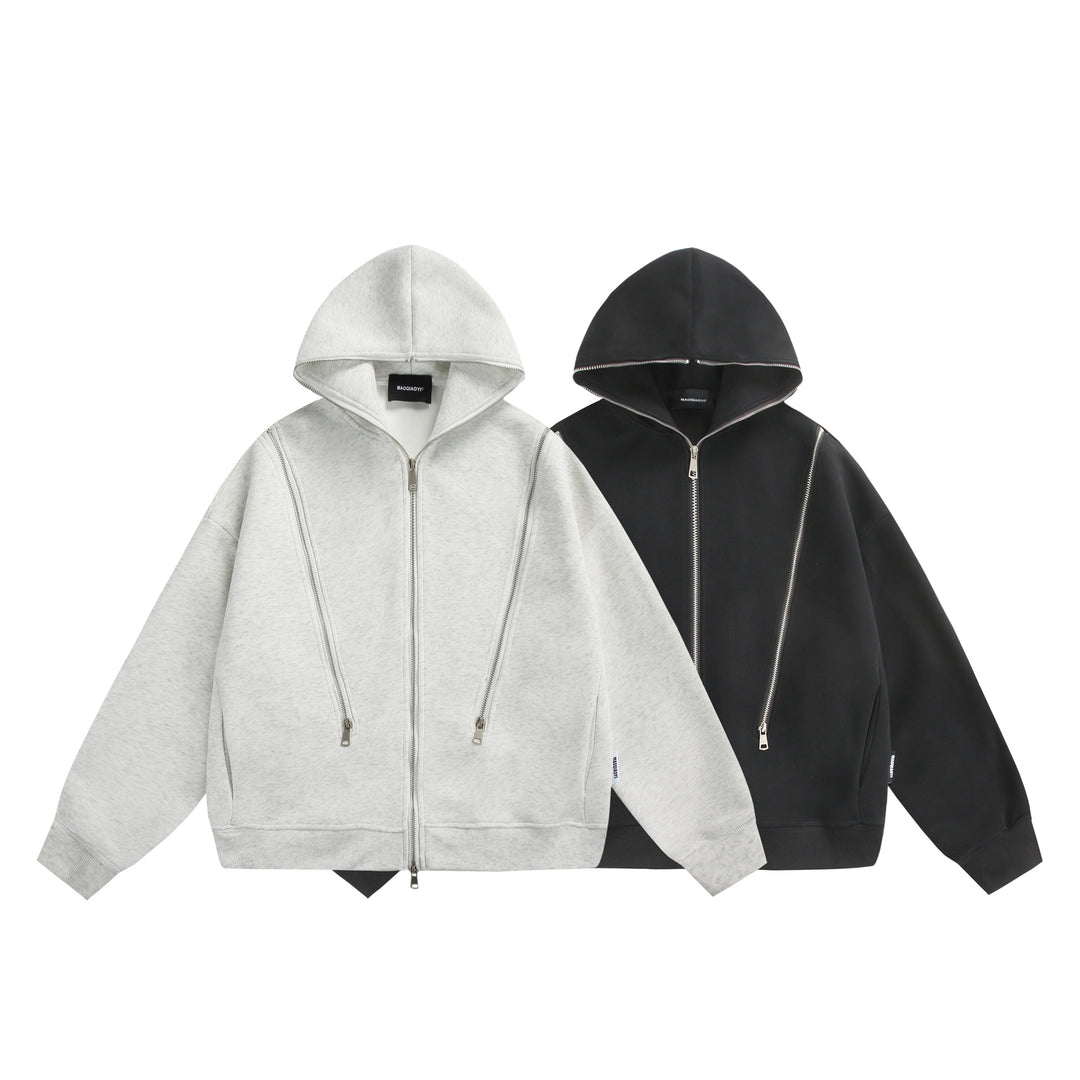 Unisex Kapuzen-Sweatjacke mit Doppelreißverschluss und Ziernaht-Panel Nord Taschen