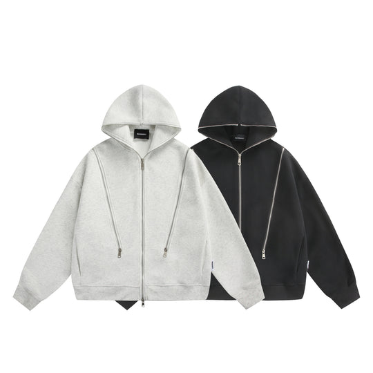 Unisex Kapuzen-Sweatjacke mit Doppelreißverschluss und Ziernaht-Panel Nord Taschen