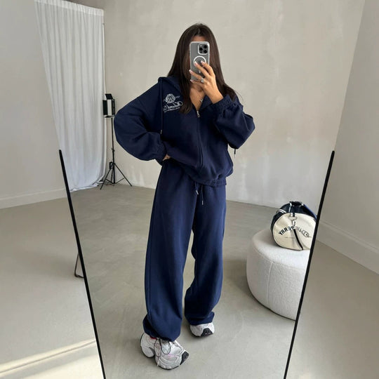 Damen Weiches Oversize-Kapuzen-Sweatjacken-Set mit weiter Jogginghose Nord Taschen
