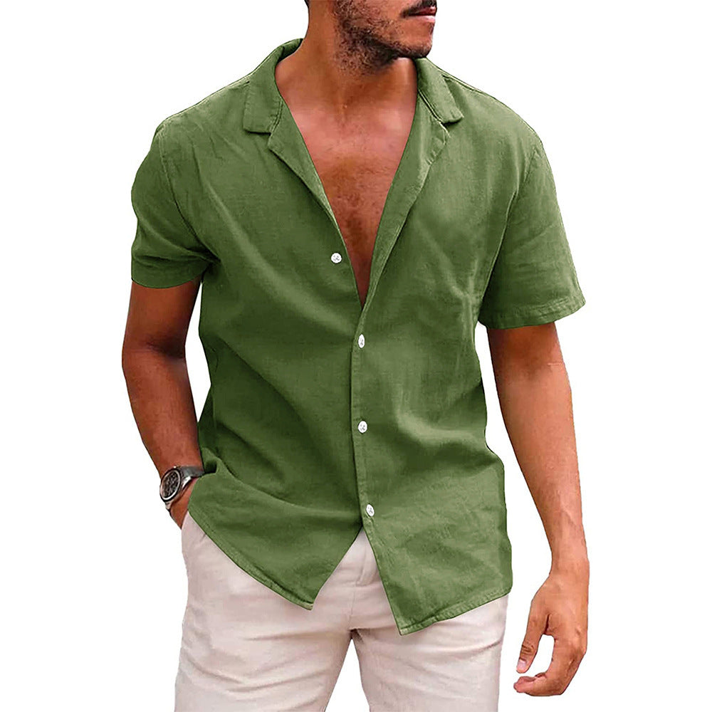 Herren lässiges Leinenhemd mit halbhohem Kragen und Knopfleiste