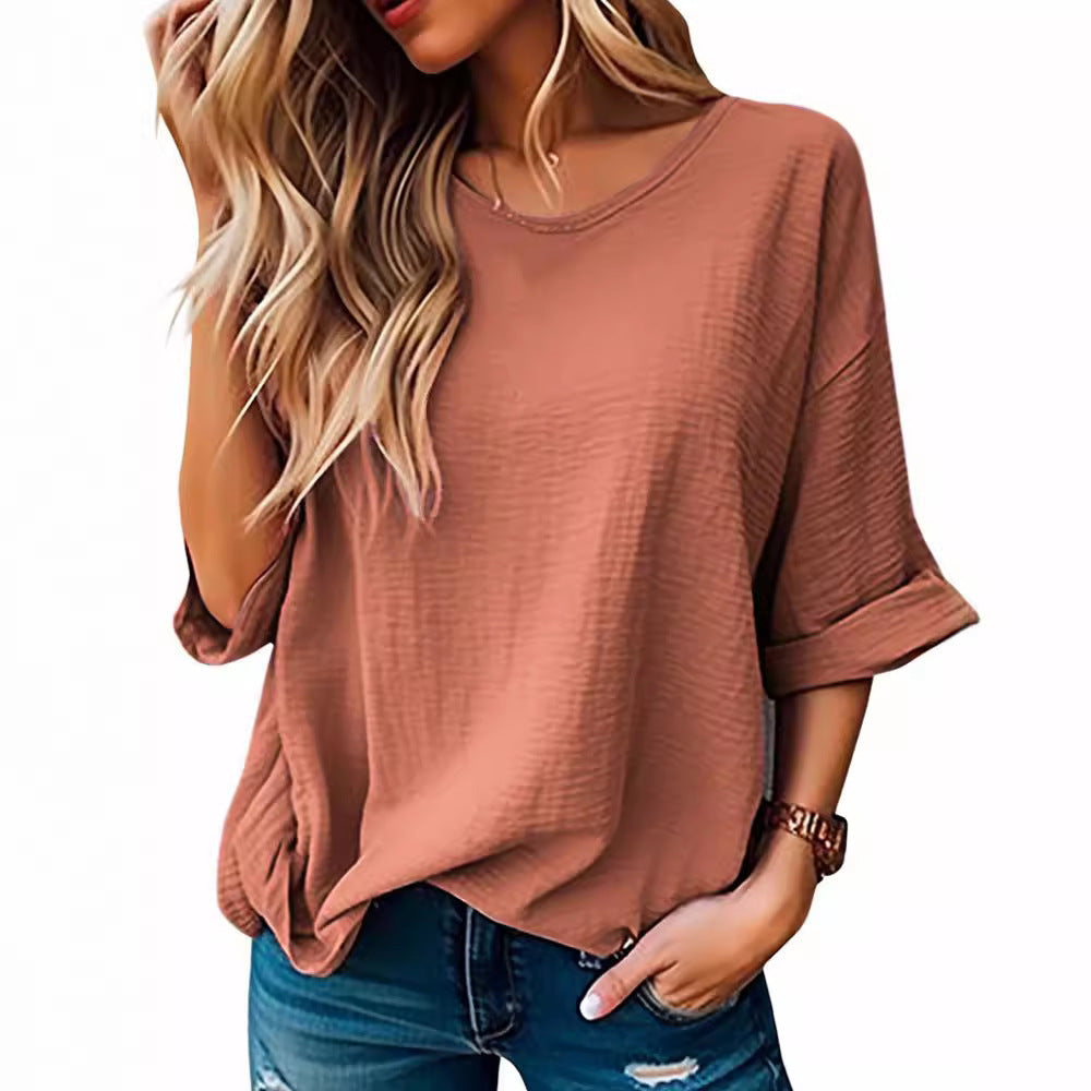 Damen lässiges Oversized T-Shirt mit modischem Strukturdesign