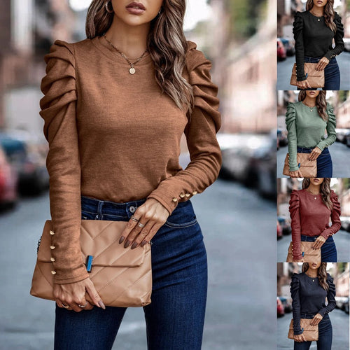 Damen Langarmshirt mit gerafften Puffärmeln und figurbetonter Passform Nord Taschen