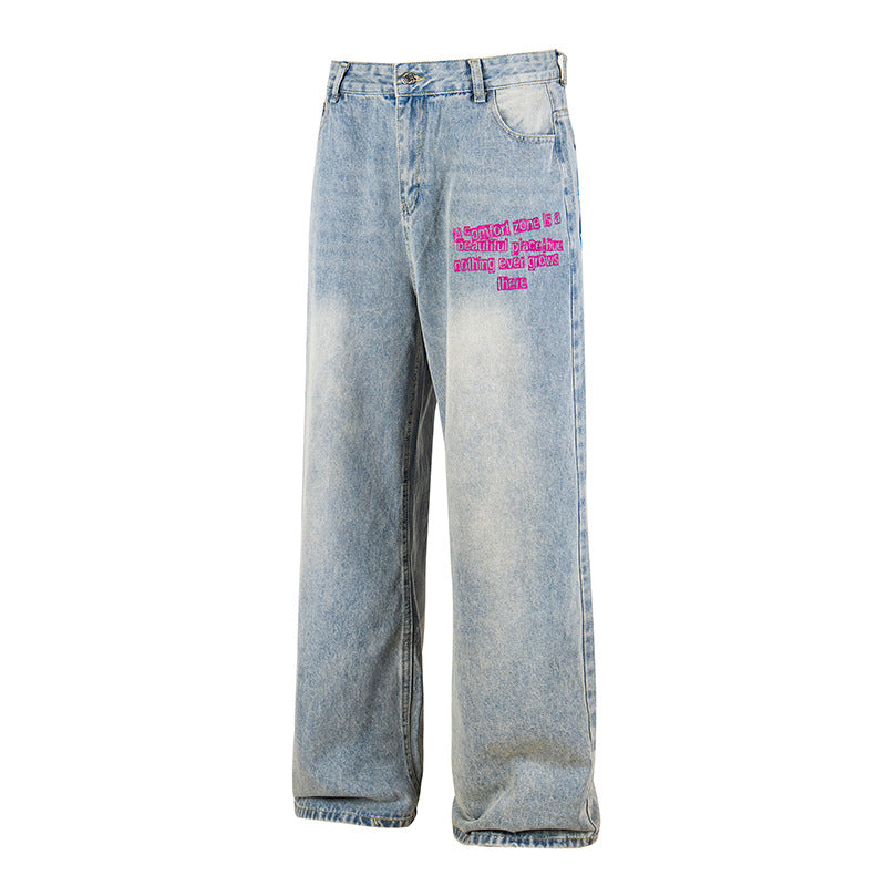 Damen Weite High‑Waist Jeans im Vintage-Look mit elastischem Saum und Statement-Stickerei Nord Taschen