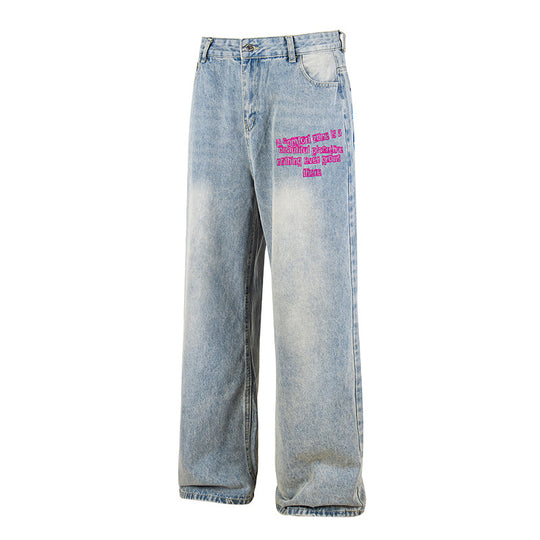 Damen Weite High‑Waist Jeans im Vintage-Look mit elastischem Saum und Statement-Stickerei Nord Taschen