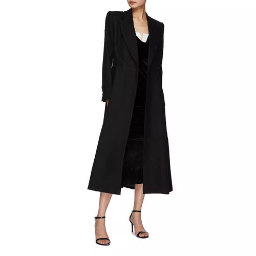 Damen langer taillierter Blazer‑Mantel mit Maxi‑Länge und strukturierten Schultern Nord Taschen