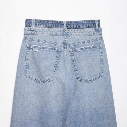 Damen Locker-sitzende Distressed Denim-Jeans mit weitem Cropped-Bein Nord Taschen