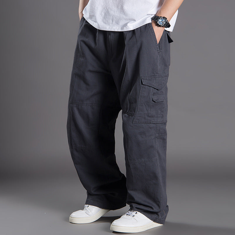 Herren Weite Utility-Cargohose aus Baumwollcanvas mit Mehrfach-Taschen und Kordelbund Nord Taschen